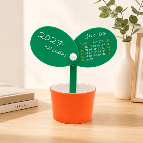 Creative Sprout 2027 Desk Calendar Pen Holder Minimalist ABS Plastic Desktop Decoration Monthly Calendar Office Supplies Gift