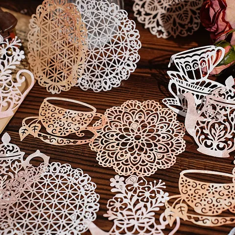Papel de Material para Scrapbooking Calado Vintage Papel Decorativo de Encaje Floral Retro para Diario Creación de Tarjetas Manualidades DIY