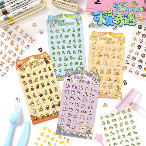 Lindas Pegatinas de Animales Impermeables PET Pegatinas Decorativas Para Journal Scrapbooking Planificador Laptop DIY Manualidades Dibujos Animados Temas Hojas Paquete