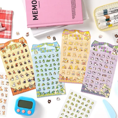 Lindas Pegatinas de Animales Impermeables PET Pegatinas Decorativas Para Journal Scrapbooking Planificador Laptop DIY Manualidades Dibujos Animados Temas Hojas Paquete