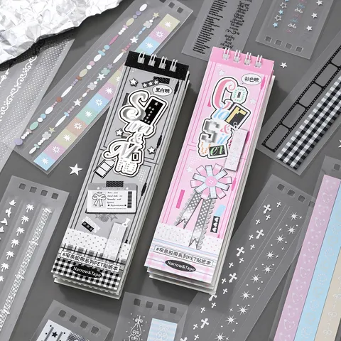 PET Sticker Book Narrow Tape Series Korean Style Transparent Hot Silver Scrapbooking Stickers For Journal DIY Decoration