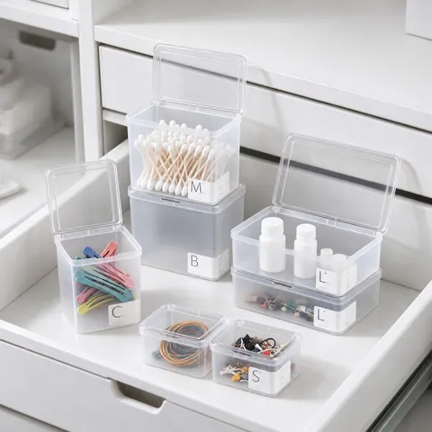 Caja de Almacenamiento con Tapa Abatible Transparente Esmerilada Estilo Japonés Organizador de Escritorio de Plástico PP Joyería