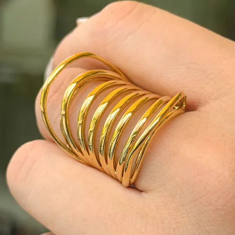Anello Multistrato Irregolare in Acciaio Inossidabile per Donna Placcato Oro Argento Fascia Geometrica Gioielli da Dito di Nicchia