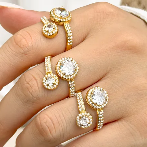 Anello Aperto in Acciaio Inossidabile Placcato Oro Con Zirconia a Doppia Sfera Stile Ins per Donna Gioiello Elegante da Dito