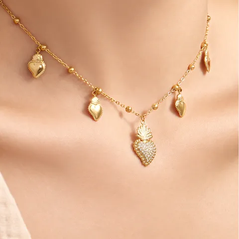 Luxury Titanium Steel Four Leaf Flower Heart Zirconia Jewelry Set Gold Silver Plated Heart Pendant Necklace Earrings Bracelet For Women Gift