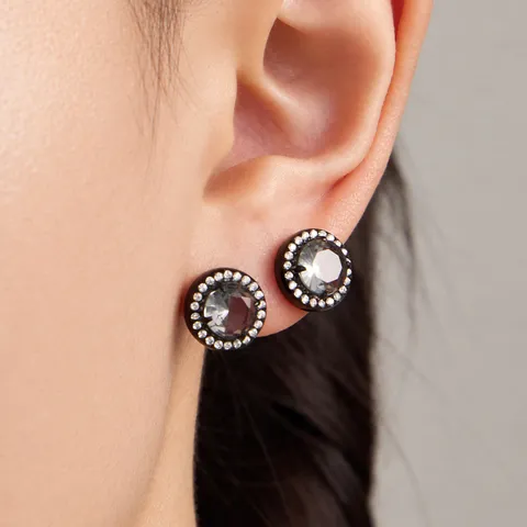 Vintage Black Stainless Steel Zirconia Jewelry Necklace Bracelet Ring Earrings For Women Retro Chic Style Party Accessory Jewelry