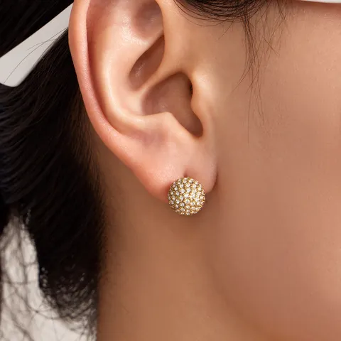 Minimalist Gold Plated Stainless Steel Full Drill Zirconia Sphere Jewelry Set For Women Including Necklace Earrings Open Ring