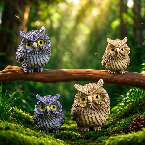 Realistic Owl Resin Figurine Miniature Simulation Bird Statue For Micro Landscape Garden DIY Decor Desktop Ornament