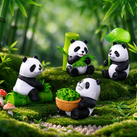 Simpatica Statuetta Panda in PVC per Micro Paesaggio Ornamento Fai da Te Accessori per Giardino in Miniatura Decorazione Interni Auto Statua Panda per Casa Ufficio Scrivania