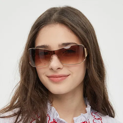 Gafas de Sol Modernas de Metal con Marco Grande Integrado Para Mujeres Hombres Tendencia Occidental Gafas de Sol Oversize Moda Aire Libre Protección UV400