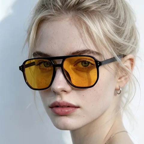 Lunettes de Soleil Carrées Rétro à Double Pont Style Européen et Américain pour Hommes Femmes Protection UV400 Tendance Mode Clous de Riz Lentille AC Monture PC Lunettes de Plein Air
