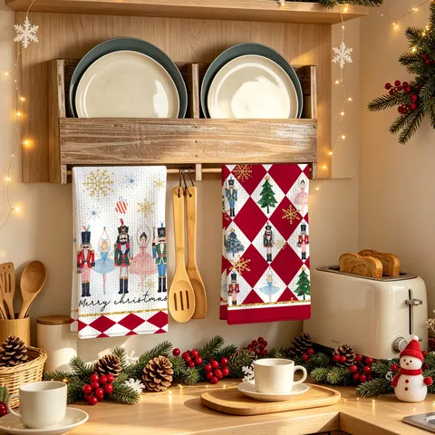 Schiaccianoci Asciugamani da Cucina Natalizi in Microfibra Trama a Nido d'Ape Canovacci Assorbenti Decorativi per le Feste