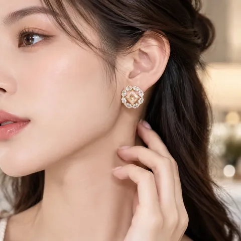 Vintage Geometric Rhinestone Artificial Pearl Stud Earrings For Women 925 Sterling Silver Post Luxurious Gold Earrings Jewelry