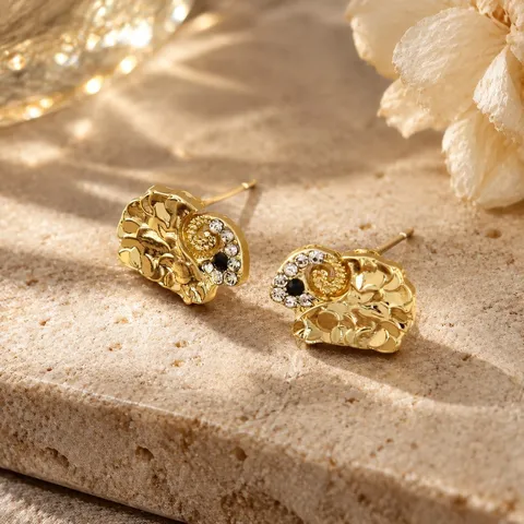 Retro Gold Plated Sheep Stud Earrings With 925 Sterling Silver Post Rhinestone Animal Jewelry For Women Minimalist Lamb Earrings