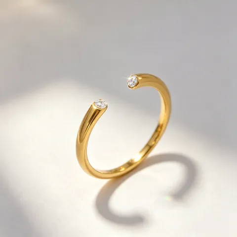 Minimalistische Roestvrij Stalen Open Ring Voor Vrouwen Goud Zilver Verguld Dubbele Strass Verstelbare Mode Vinger Sieraden