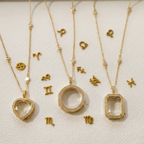 Koperen Glas Medaillon Halsketting Openbare Ronde Hart Vierkante Hanger Met Dierenriemtekens DIY Sieraden Cadeau Voor Vrouwen