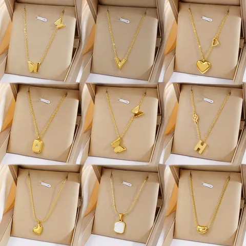 Minimalista Acero de Titanio Chapado en Oro Forma de V Mariposa Corazón Geométrico Colgante Collar Moda Joyería Regalo Para Mujeres