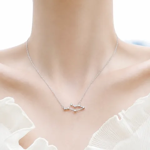Minimalist 925 Sterling Silver Zodiac Necklace With Zirconia Constellation Pendant Simple Clavicle Chain Jewelry Gift For Women