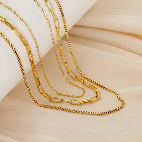 Minimalistisch Edelstahl Mehrschichtig Box Kette Halskette Für Damen 18k Vergoldet Geometrisch Mode Schmuck