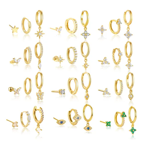 925 Sterling Zilver Zirconia Geometrische Oorknopjes Set Voor Vrouwen Luxe Mode Sieraden Feest Cadeau