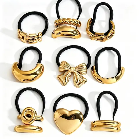 Coletero de Pelo de Metal de Acero Inoxidable Lazo Geométrico Corazón Soporte para Coleta Accesorios de Cabello de Moda para Mujer