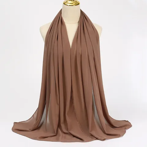 Solid Color Chiffon Long Scarf Women Muslim Hijab Headscarf Versatile Shawl Ethnic Style Lightweight Neck Scarf