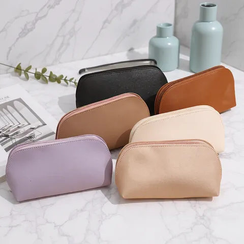 Borsa per Cosmetici in Pelle PU Impermeabile Portatile Grande Capacità Scafo Tinta Unita Organizer per Articoli da Toeletta da Viaggio