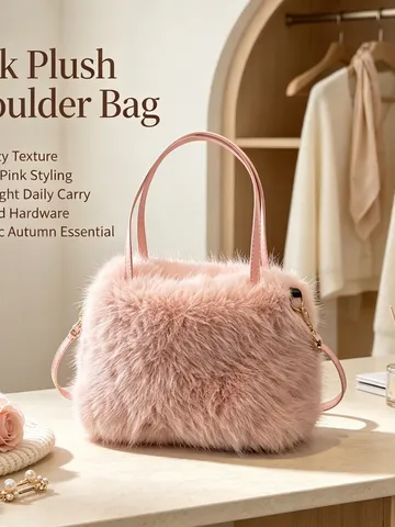 Minimalistische Plüsch Umhängetasche Für Damen Weiche Kunstfell Schultertasche Casual Winter Handtasche Einbufarbig Tägliche Handtasche
