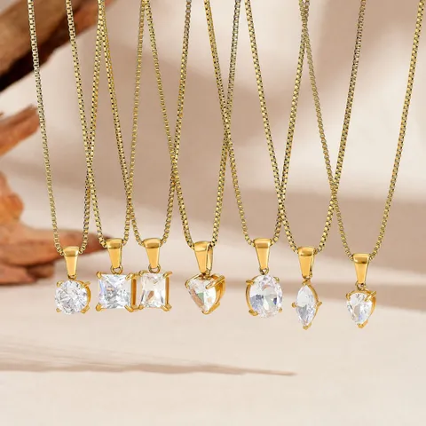 Titanstahl Strass Herz Oval Geometrische Anhänger Halskette Für Damen Vergoldet Boxkette Luxus Zierlicher Schmuck Geschenk