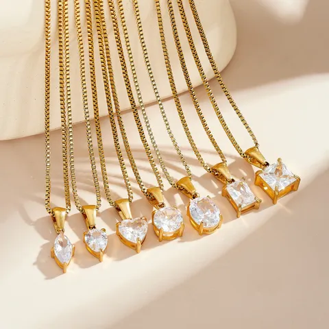 Titanstahl Strass Herz Oval Geometrische Anhänger Halskette Für Damen Vergoldet Boxkette Luxus Zierlicher Schmuck Geschenk