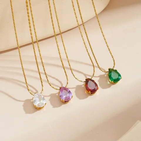 Minimalistische Edelstahl Birnenform Wassertropfen Strass Anhänger Halskette Für Damen Titan Stahl Vakuum Galvanisiert Zarte Schlüsselbeinkette Schmuck