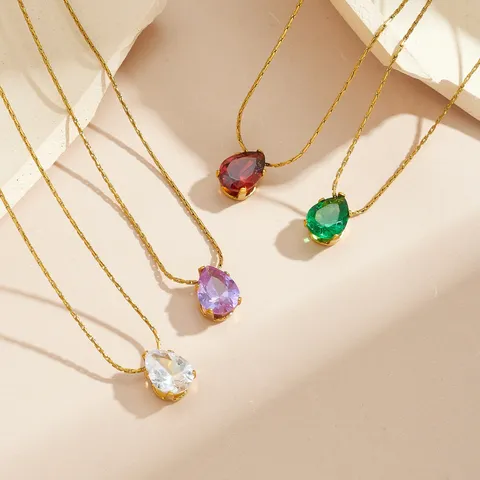 Minimalistische Edelstahl Birnenform Wassertropfen Strass Anhänger Halskette Für Damen Titan Stahl Vakuum Galvanisiert Zarte Schlüsselbeinkette Schmuck