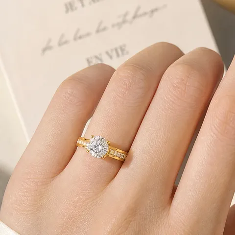 Titanstahl Pflastern Zirkonia Ring Eleganter Runder Stein Band Für Damen Herren Gold Silber Plattiert Mode Schmuck Ring