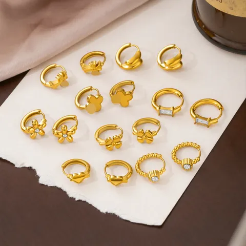 Edelstahl Geometrische Blume Kreuz Creolen Für Damen Vergoldet Strass Huggie Ohrringe Personalisiert Schmuck Geschenk