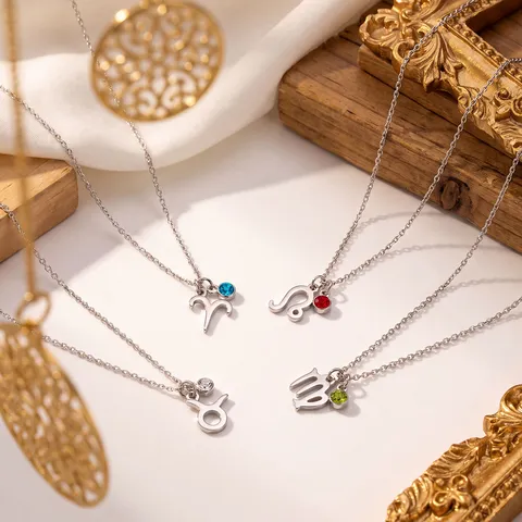 Exquisite Edelstahl Tierkreis Sternbild Anhänger Halskette Für Damen Bunte Strass Zwölf Zeichen Schmuck Geschenk Kette Halskette