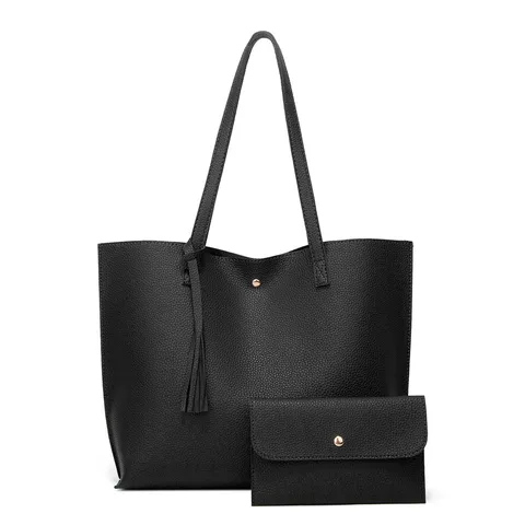 Large Capacity Women Tote Bag Pebbled PU Leather Handbag With Tassel Charm Fashion Shoulder Bag For Daily Travel Casual