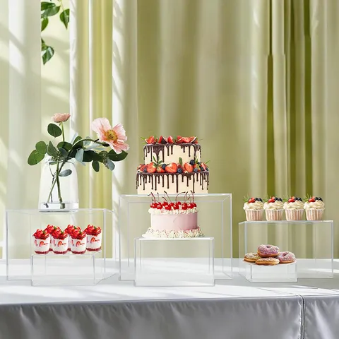 Transparent Acrylic Display Risers Storage Box Cube Organizer For Dessert Cake Figure Toy Showcase Stand