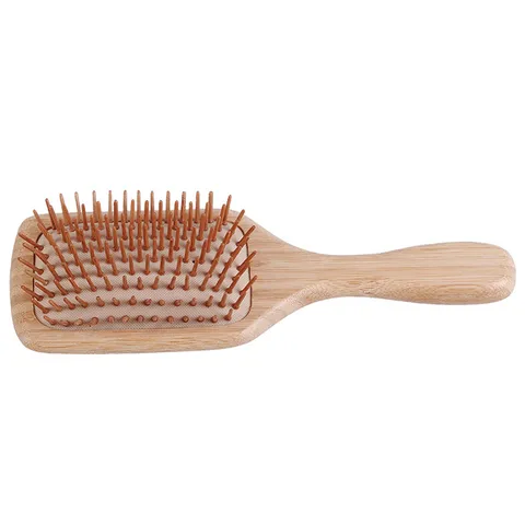 Natural Bamboo Cushion Hair Brush Silicone Scalp Massager Detangling Paddle Hairbrush For Long Thick Hair Daily Use
