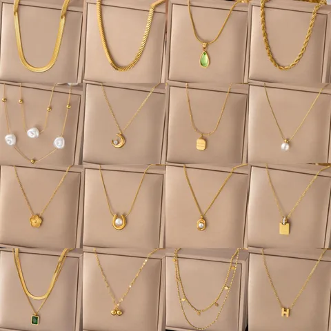 Edelstahl Herz Kleeblatt Anhänger Halskette Für Damen Vergoldet Titanstahl Strass Künstliche Perle Choker Schmuck