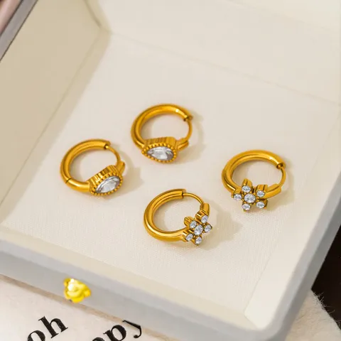 Edelstahl Geometrische Blume Kreuz Creolen Für Damen Vergoldet Strass Huggie Ohrringe Personalisiert Schmuck Geschenk