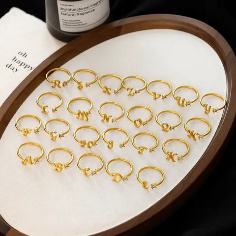 Minimalistische Edelstahl 26 Buchstaben Offener Ring Für Damen Personalisierte Vergoldete Zirkonia Verstellbare Alphabet Fingerring Schmuck Geschenk