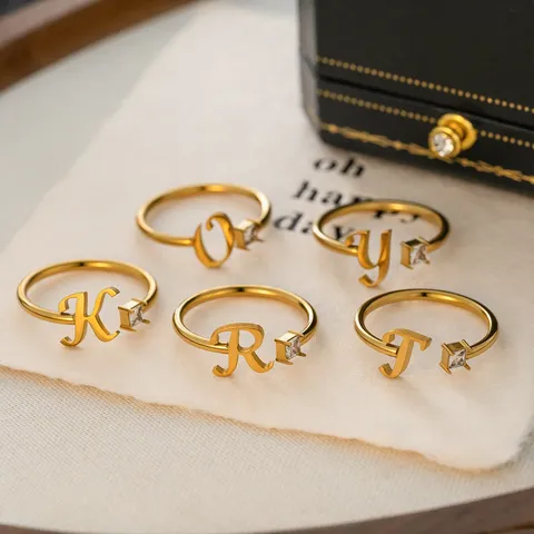Minimalistische Edelstahl 26 Buchstaben Offener Ring Für Damen Personalisierte Vergoldete Zirkonia Verstellbare Alphabet Fingerring Schmuck Geschenk