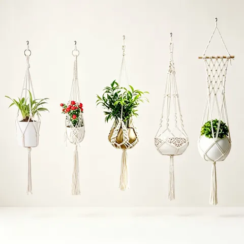 Handmade Macrame Plant Hanger Cotton Rope Indoor Hanging Plant Holder Decorative Boho Style Flower Pot Hanger With Tassels