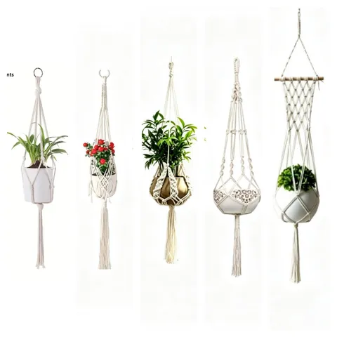 Handmade Macrame Plant Hanger Cotton Rope Indoor Hanging Plant Holder Decorative Boho Style Flower Pot Hanger With Tassels