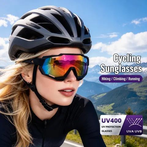Professional Outdoor Sports Cycling Sunglasses UV400 Protection Windproof PC Frame Resin Lens Iridescent Coating Eyewear