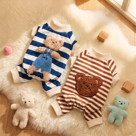 Vêtements pour Animaux à Quatre Pattes en Polaire Thermique avec Motif d'Ours Mignon Pyjama Chaud pour Chien Automne Hiver