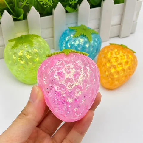 Strawberry Squishy Toy Slow Rebound Aurora Glitter TPR Stress Relief Fidget Toy Cute Fruit Sensory Toy For Kids And Adults