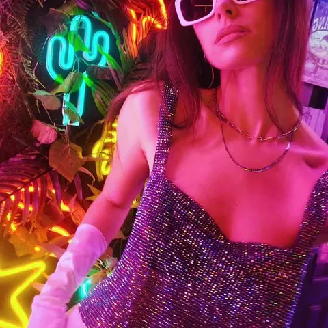 Γυναικείο Σέξι Crop Top με Στρας Εξώπλατο Λαμπερό Φανελάκι Party Club Wear Μεταλλική Αλυσίδα Top