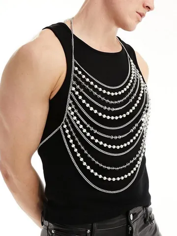 Γυναικείο Sexy Halter Στρας Τεχνητό Μαργαριτάρι Σώματος Αλυσίδα Γιλέκο Top Πολυεπίπεδη Φούντα Street Style Κοσμήματα