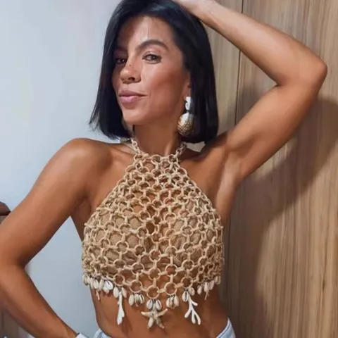 Bohemian Ring Crochet Crop Top For Women Sexy Backless Body Chain With Shell Starfish Tassel For Festival Beach Party